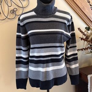 St. John's Bay Striped Turtleneck Sweater - Black, Gray, White